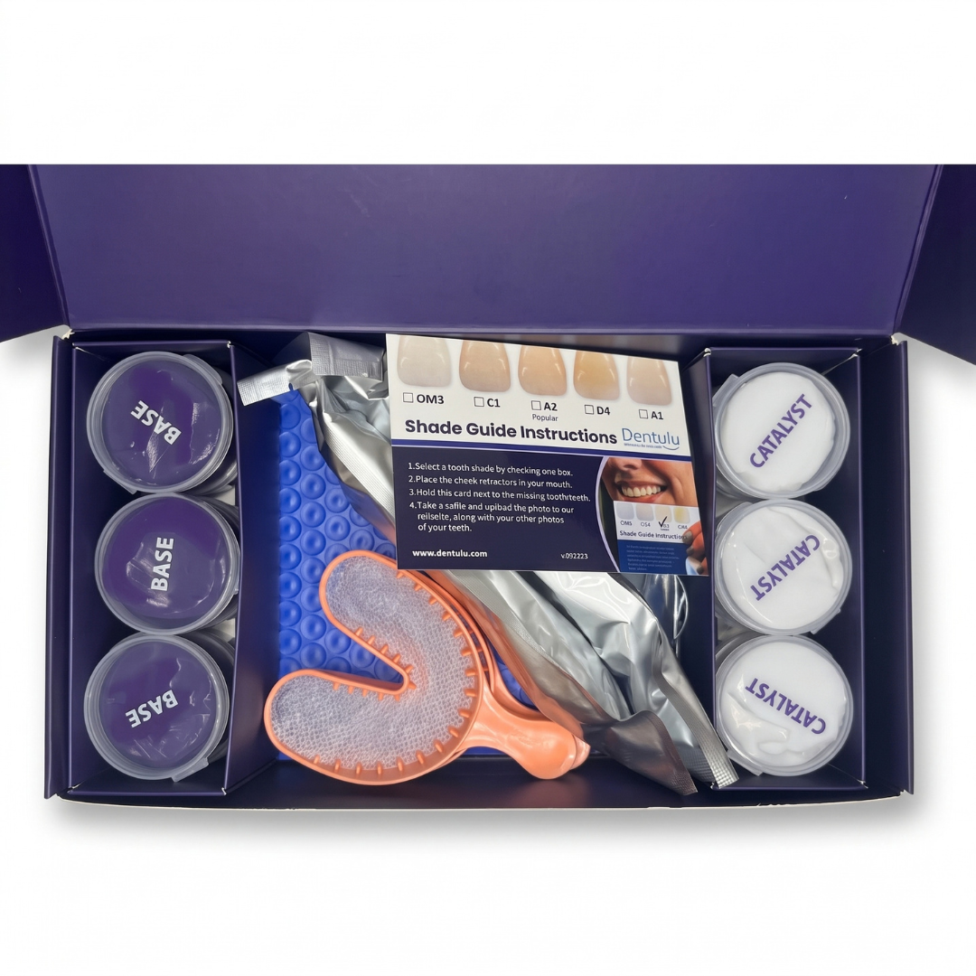 At-Home Dentulu Impression Kit – Professional Dental Mold Kit with Impression Material, Trays, Shade Guide & Return Envelope